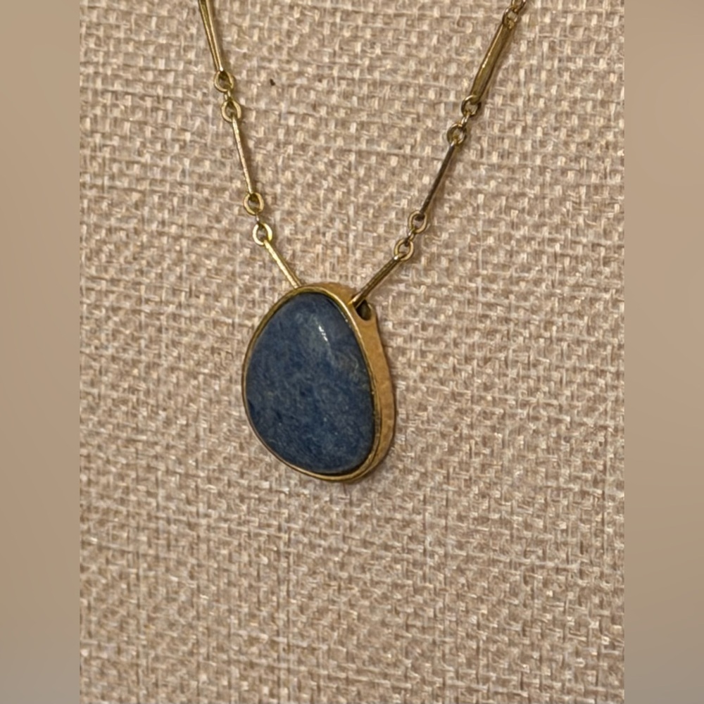 Madewell Gold Necklace with Dark Blue Stone Pendant - Picture 4 of 13
